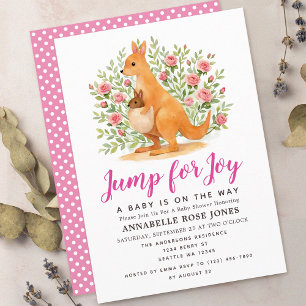 Invitación Salta de Alegría Cute Kangaroo Girl Baby Shower