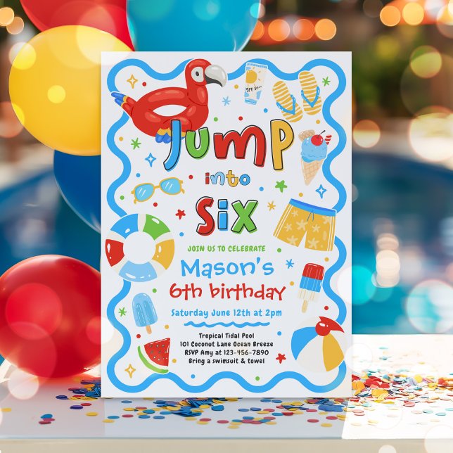 Invitación Salta En Seis Cumpleaños De Fiesta De Piscina De V (Subido por el creador)