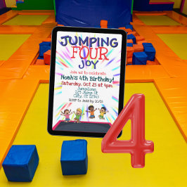 Invitación Saltando DE Alegría, Cumpleaños 4 Años en Trampolí