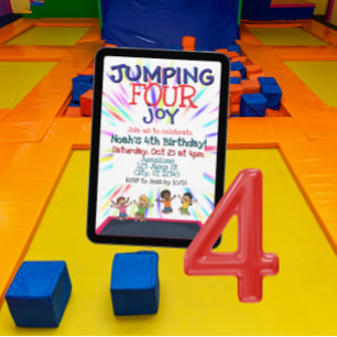 Invitación Saltando DE Alegría, Cumpleaños 4 Años en Trampolí