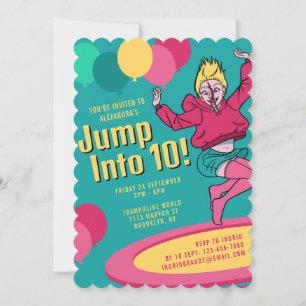 Invitación Saltar a 10 Chicas Fiestas de Trampoline 10 cumple