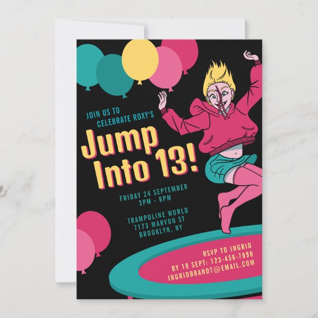 Invitación Saltar a 13 Chicas de Trampoline 13 cumpleaños (Anverso)