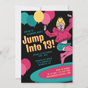 Invitación Saltar a 13 Chicas de Trampoline 13 cumpleaños