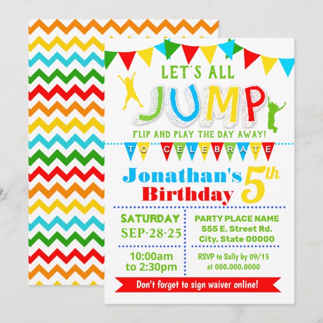 Invitación Saltar al fiesta de la casa de rebote por cumpleañ (Anverso / Reverso)