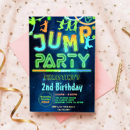 Invitación Saltar Bonza Neon Saltar Trampoline Cumpleaños