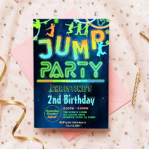 Invitación Saltar Bonza Neon Saltar Trampoline Cumpleaños