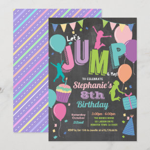Invitación Saltar fiesta de cumpleaños. Chicas trampolín