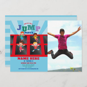 Invitación Saltar Trampoline Birthday Blue Boys Photo