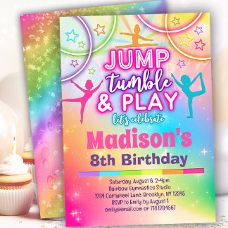 Invitación Saltar Tumble y jugar gimnasia arcoiris Cumpleaños