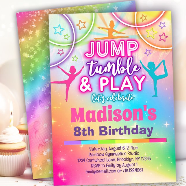 Invitación Saltar Tumble y jugar gimnasia arcoiris Cumpleaños (Subido por el creador)