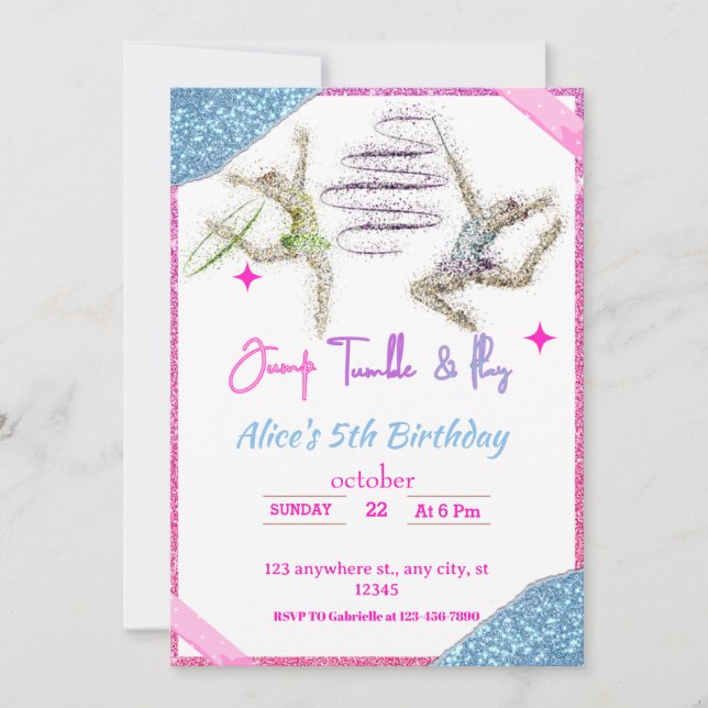 Invitación Saltar Tumble y Jugar Gimnasia Temática Cumpleaños (Anverso)