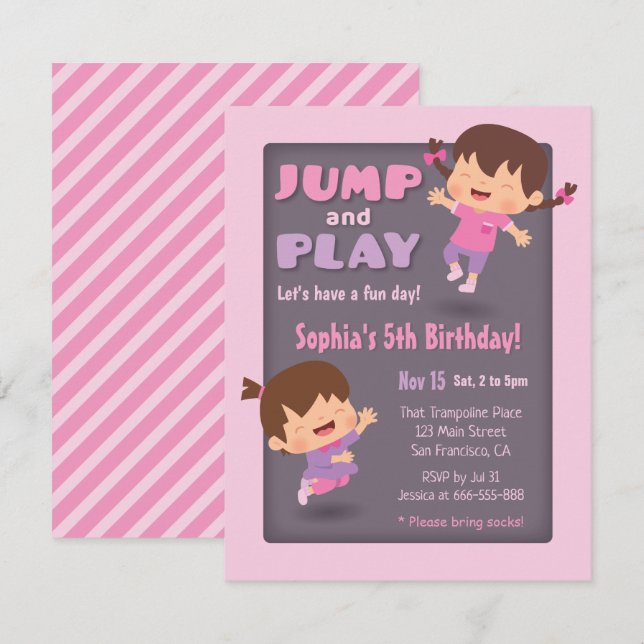 Invitación Saltar y jugar a Chicas de la cola fiesta de cumpl (Anverso / Reverso)