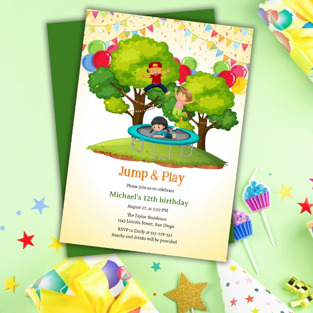 Invitación Saltar Y Jugar A Los Niños Trampoline Fiesta De Cu (Subido por el creador)