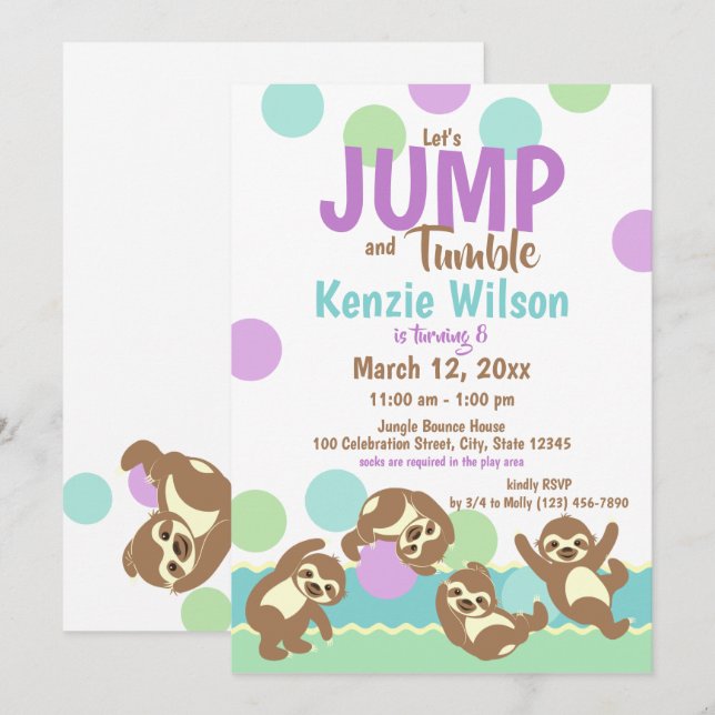 Invitación Saltar y Tumble Slots Fiesta de Cumpleaños (Anverso / Reverso)