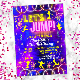 Invitación Saltemos a atacar a Neon Pink Trampoline Birthday