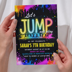 Invitación Saltemos Fiesta - cumpleaños Neon Splash