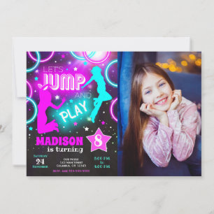 Invitación Saltemos Rebota Neon Parque de Saltos de Trampolín
