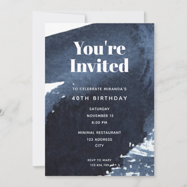 Invitación Salto azul acuarela Tipografía audaz Cumpleaños (Anverso)