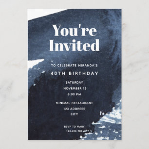 Invitación Salto azul acuarela Tipografía audaz Cumpleaños