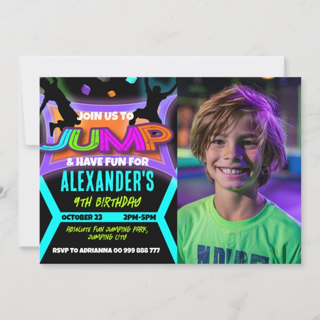Invitación Salto Cumpleaños Bonza Casa Trampoline Park Foto (Anverso)