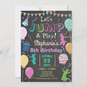 Invitación Salto Cumpleaños Chalkboard Kid Trampoline Fiesta