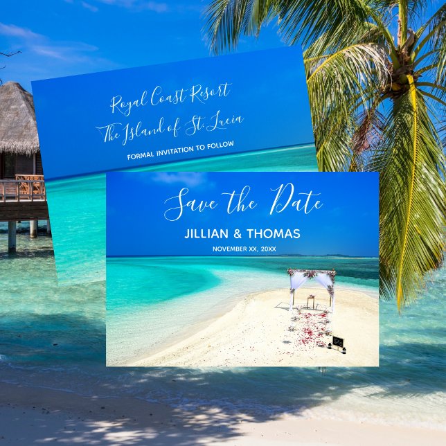 Invitación Salto de Boda de Playa de Destino (Destination Beach Wedding Save-The-Date Invitation)