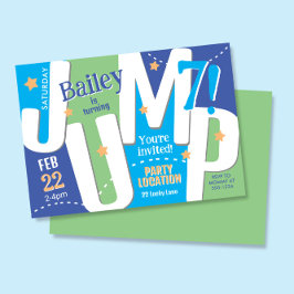 Invitación Salto Fiesta Cute Blue Green Boy Cumpleaños