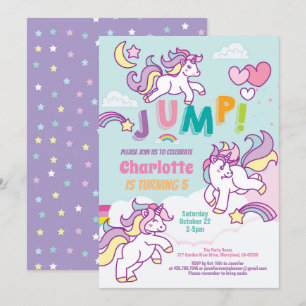 Invitación Salto fiesta unicornio chica cumpleaños color past