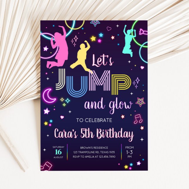 Invitación Salto y fiesta de cumpleaños brillante (Let's Jump and Glow Birthday Party Invitation )