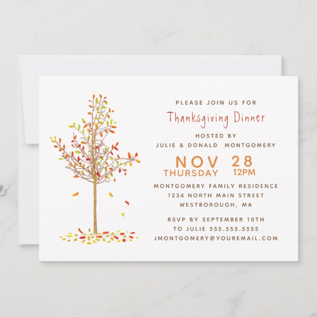 Invitación Saltos de árboles otoñales de la cena de Acción de (Anverso)