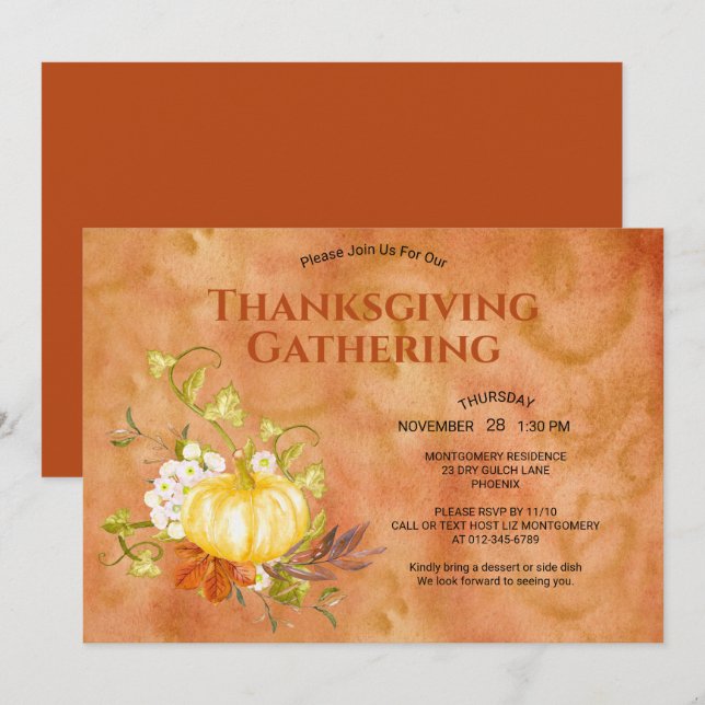 Invitación Saltos de calabaza acuática de la cena de Acción d (Anverso / Reverso)