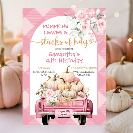 Invitación Saltos de calabaza de Gingham y pilas de Hay Cumpl