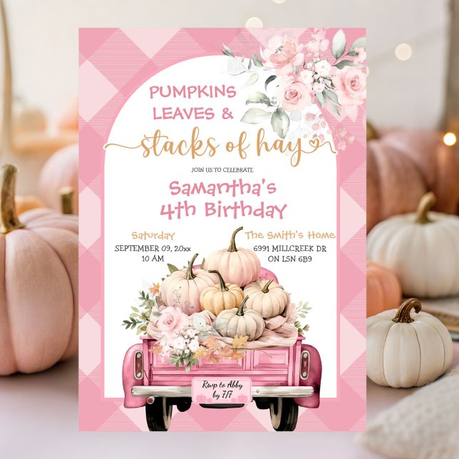 Invitación Saltos de calabaza de Gingham y pilas de Hay Cumpl (Subido por el creador)