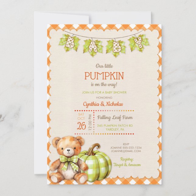 Invitación Saltos de calabaza de oseo de peluche de Teddy tos (Anverso)