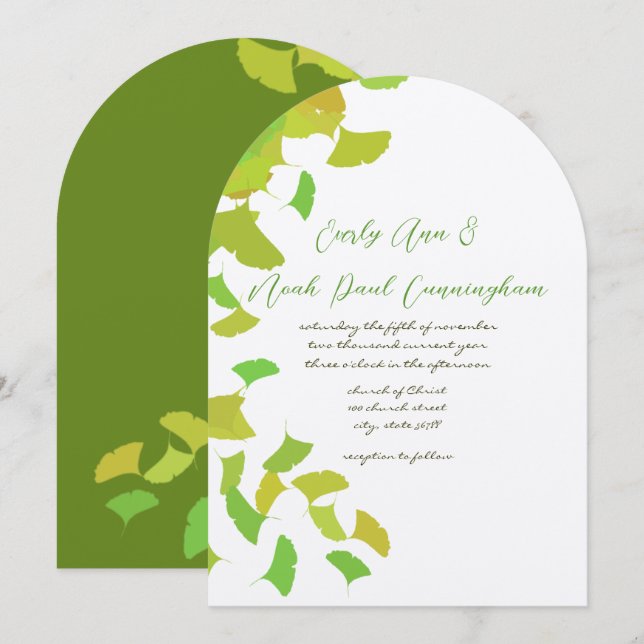 Invitación Saltos de Ginkgo en Boda de cal Pequeño 4 x 5 (Anverso / Reverso)