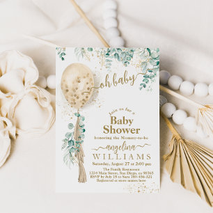 Invitación Saltos de oro de Eucalyptus en globo Baby Shower
