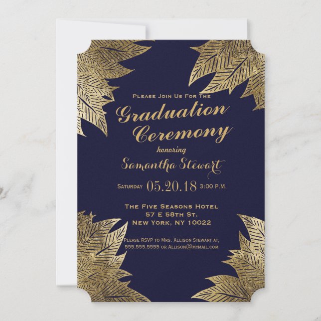 Invitación Saltos de oro en la ceremonia de graduación azul d (Anverso)