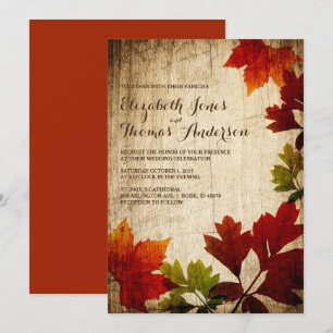 Invitación Saltos de otoño en una boda de otoño rústica mader