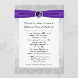 Invitación Saltos de plata gema gemas púrpuras Cinta de diama