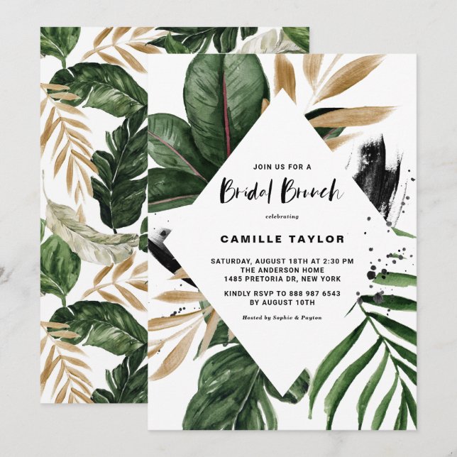 Invitación Saltos tropicales Faux Relieve metalizado dorado F (Anverso / Reverso)