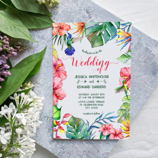 Invitación Saltos tropicales Hibiscus Hawaiian Luau Boda (Subido por el creador)
