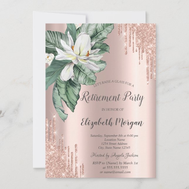 Invitación Saltos tropicales Magnolia Purpurina gotea jubilac (Anverso)