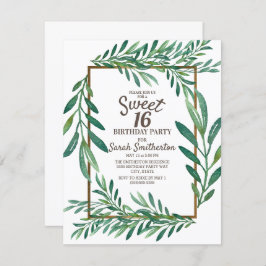 Invitación Saltos verdes botánicos dorados blancos dulces 16