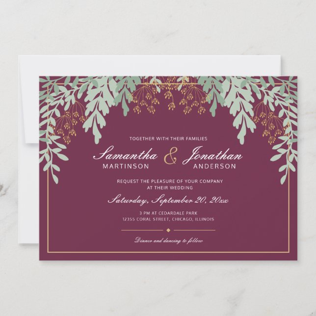 Invitación Saltos verdes envejecidos en Boda de Cranberry (Anverso)