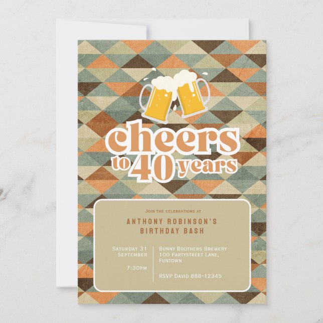 Invitación "Salud a 40 años" vintage geométrica (Anverso)
