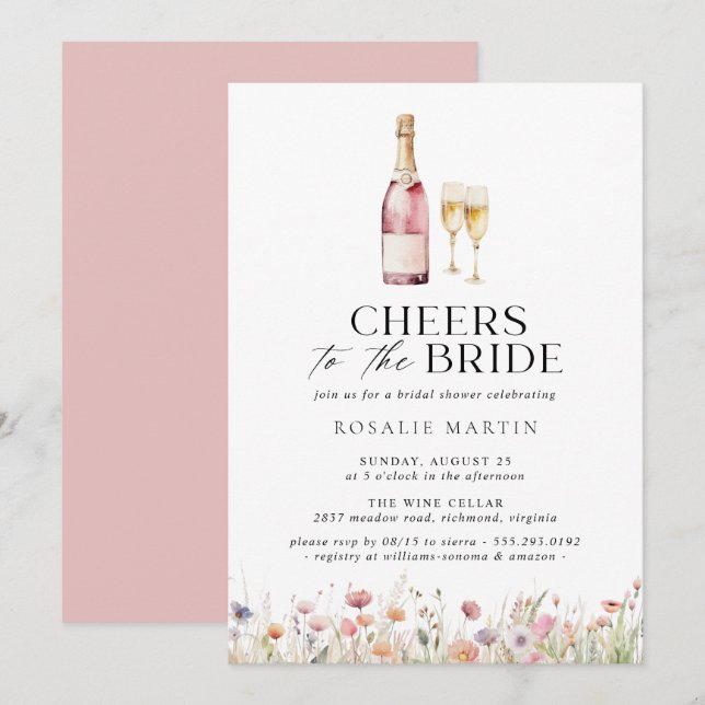 Invitación Salud | Ducha de novias de Champán rosa dulce (Anverso / Reverso)