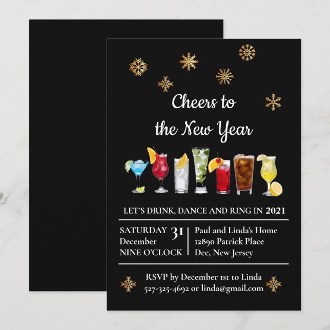 Invitación Salud para el Fiesta de Año Nuevo (Anverso / Reverso)