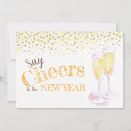 Invitación Saluda a las gafas de champán de Año Nuevo