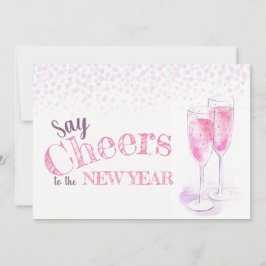 Invitación Saluda a las gafas de champán rosado de Año Nuevo