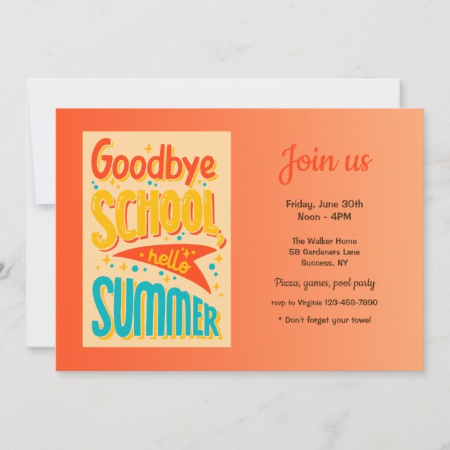 Invitación Saludo a la escuela en verano (Anverso)